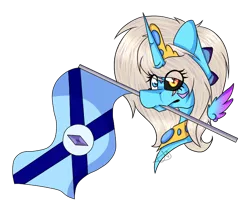 Size: 700x600 | Tagged: safe, artist:chazmazda, derpibooru import, oc, oc:charlie gallaxy-starr, unofficial characters only, alicorn, pony, black sclera, bust, female, flag, heterochromia, mare, mismatched eyes, mouth hold, shade, simple background, sketch, slit eyes, solo, transparent background