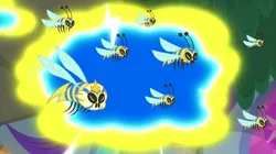Size: 2000x1121 | Tagged: a horse shoe-in, animal, bee, crown, derpibooru import, flash bee, flying, insect, jewelry, queen bee, regalia, safe, screencap, swarm