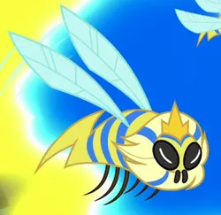 Size: 558x542 | Tagged: a horse shoe-in, animal, bee, cropped, crown, derpibooru import, flash bee, flying, insect, jewelry, queen bee, regalia, safe, screencap, solo focus