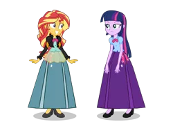 Size: 1254x950 | Tagged: safe, artist:cartoonmasterv3, derpibooru import, sunset shimmer, twilight sparkle, twilight sparkle (alicorn), alicorn, human, equestria girls, alternate universe, body swap, clothes, eye swap, long skirt, skirt