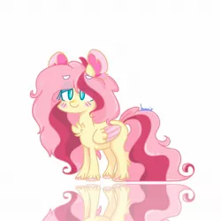 Size: 1300x1300 | Tagged: artist:pniesbunnis, blushing, chibi, cute, derpibooru import, fluttershy, mirror, remake, safe, shyabetes, simple background, white background