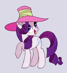 Size: 1818x1966 | Tagged: safe, artist:ivyredmond, derpibooru import, rarity, pony, unicorn, cute, female, gray background, hat, mare, open mouth, raribetes, simple background, solo