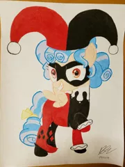 Size: 3024x4032 | Tagged: safe, artist:penguinsfan7171, derpibooru import, cozy glow, pony, harley quinn, solo, traditional art