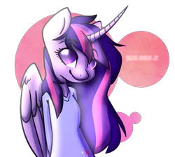 Size: 945x846 | Tagged: abstract background, alicorn, alternate hairstyle, anthro, artist:snowolive, clothes, curved horn, cutie mark clothes, derpibooru import, eyebrows visible through hair, female, horn, long horn, safe, shirt, simple background, smiling, solo, transparent background, twilight sparkle, twilight sparkle (alicorn)