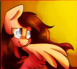 Size: 945x846 | Tagged: safe, artist:myralilth, artist:snowolive, derpibooru import, oc, unofficial characters only, pegasus, pony, collaboration, female, looking over shoulder, mare, one wing out, smiling, solo, sun, wings