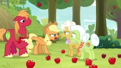 Size: 1920x1080 | Tagged: safe, derpibooru import, screencap, applejack, big macintosh, goldie delicious, granny smith, going to seed, apple, apple tree, food, tree