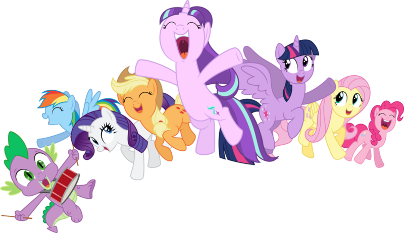 Size: 1176x679 | Tagged: artist needed, safe, derpibooru import, applejack, fluttershy, pinkie pie, rainbow dash, rarity, spike, starlight glimmer, twilight sparkle, twilight sparkle (alicorn), alicorn, dragon, earth pony, pegasus, pony, unicorn, the cutie re-mark, cute, drums, female, glimmerbetes, happy, jackabetes, male, mane eight, mane seven, mane six, mare, musical instrument, simple background, spikabetes, stock vector, transparent background, vector