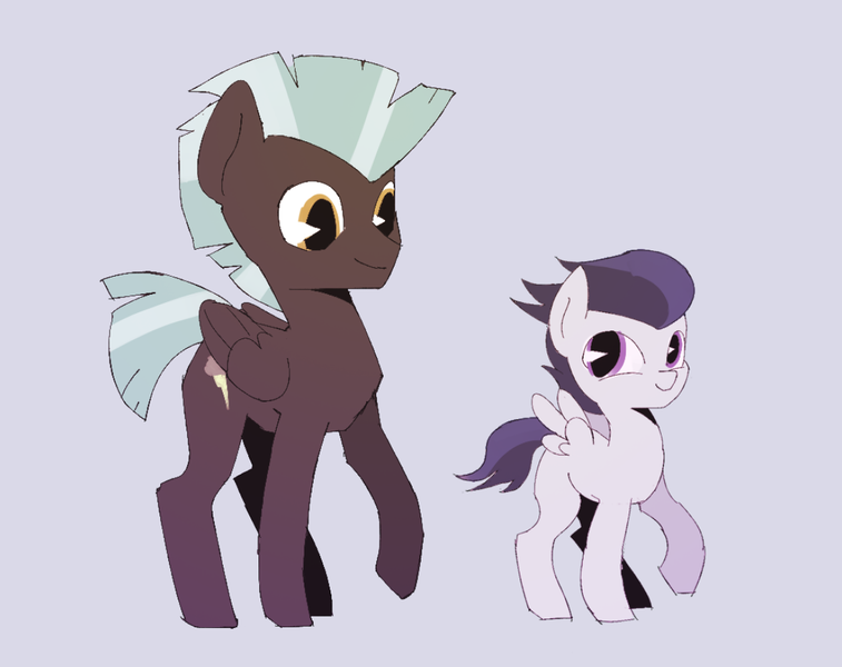 Size: 1166x924 | Tagged: safe, artist:ivyredmond, derpibooru import, rumble, thunderlane, pegasus, pony, brothers, colt, duo, gray background, looking at each other, male, palindrome get, siblings, simple background, smiling, stallion