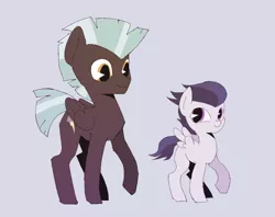 Size: 1166x924 | Tagged: safe, artist:ivyredmond, derpibooru import, rumble, thunderlane, pegasus, pony, brothers, colt, duo, gray background, looking at each other, male, palindrome get, siblings, simple background, smiling, stallion