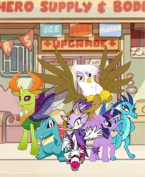 Size: 3421x4182 | Tagged: alicorn, blaze the cat, cartoon network, changedling, changeling, crossover, derpibooru import, gilda, king thorax, ok ko let's be heroes, pokémon, princess ember, safe, sonic the hedgehog (series), thorax, totodile, twilight sparkle, twilight sparkle (alicorn)