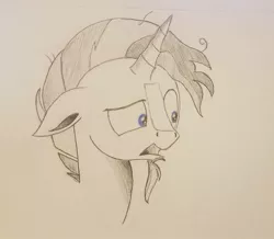 Size: 957x835 | Tagged: safe, artist:polar_storm, derpibooru import, sunburst, pony, unicorn, blue eyes, concerned, facial hair, goatee, male, simple background, sketch, solo, stallion, traditional art, white background