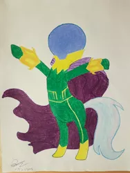 Size: 3024x4032 | Tagged: safe, artist:penguinsfan7171, derpibooru import, trixie, pony, 60s spider-man, clothes, cosplay, costume, marvel, meme, mysterio, traditional art