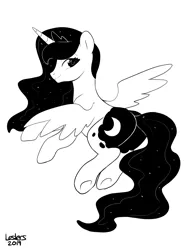 Size: 2000x2600 | Tagged: safe, artist:leslers, derpibooru import, princess luna, alicorn, pony, black and white, female, grayscale, inktober, inktober 2019, mare, monochrome, solo