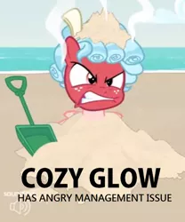 Size: 700x840 | Tagged: safe, derpibooru import, edit, edited screencap, screencap, cozy glow, pegasus, pony, spoiler:s09, anger management issues, angry, captain obvious, cozy glow is not amused, engrish, female, filly, grammar error, red face, the most evil q&a ever