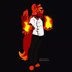 Size: 5043x5042 | Tagged: anthro, artist:sketchy sketchu, chef, chef outfit, derpibooru import, fire, male, oc, oc:burning inferno, pegasus, pegasus oc, plantigrade anthro, pyromancer, pyromancy, safe, solo, wings