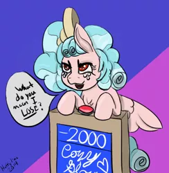 Size: 586x601 | Tagged: safe, artist:huffylime, derpibooru import, cozy glow, pegasus, pony, angry, cozy glow is not amused, female, filly, game show, gameshow, jeopardy, solo