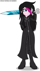 Size: 1700x2970 | Tagged: safe, artist:gamerpen, derpibooru import, oc, oc:zoe star pink, human, equestria girls, boots, clothes, crossover, disney, female, gloves, hair over one eye, kingdom hearts, organization xiii, shoes, simple background, solo, transparent background, video game crossover, weapon