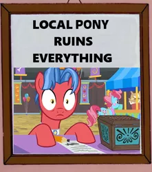 Size: 600x679 | Tagged: safe, derpibooru import, edit, edited screencap, editor:secrettitan, screencap, biscuit, culinary art (character), cup cake, pony, growing up is hard to do, balloon, banner, box, chest, hat, local mare ruins everything, meme, mr. food, paper, pencil, surprised, table, the simpsons, top hat