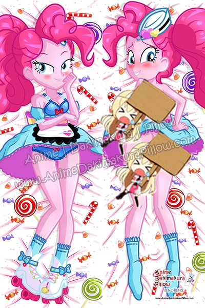 Size: 500x750 | Tagged: suggestive, artist:dieart77, derpibooru import, pinkie pie, eqg summertime shorts, equestria girls, bedroom eyes, blue underwear, blushing, body pillow, bottomless, censored, clothes, female, frilly underwear, legs, lidded eyes, looking at you, looking back, looking back at you, looking over shoulder, obtrusive watermark, panties, partial nudity, ponytail, ribbon, sexy, sign, skirt, skirt lift, thighs, topless, underwear, upskirt, watermark