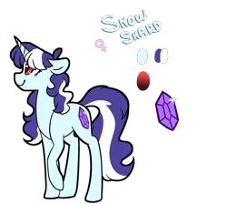 Size: 945x846 | Tagged: safe, artist:snowolive, derpibooru import, oc, oc:snow shard, unofficial characters only, pony, unicorn, crystal, cutie mark, female, floppy ears, mare, raised hoof, reference sheet, simple background, smiling, solo, transparent background