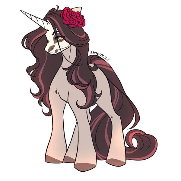 Size: 894x894 | Tagged: safe, artist:snowolive, derpibooru import, oc, unofficial characters only, pony, unicorn, blank flank, body painting, dia de los muertos, eye clipping through hair, face paint, female, floppy ears, flower, flower in hair, gift art, long tail, mare, simple background, skull, skull face, solo, stray strand, white background