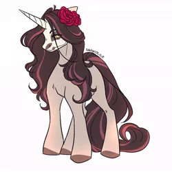 Size: 894x894 | Tagged: safe, artist:snowolive, derpibooru import, oc, unofficial characters only, pony, unicorn, blank flank, body painting, dia de los muertos, eye clipping through hair, face paint, female, floppy ears, flower, flower in hair, gift art, long tail, mare, simple background, skull, skull face, solo, stray strand, white background