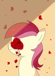 Size: 518x720 | Tagged: semi-grimdark, artist:xmelodyskyx, derpibooru import, roseluck, pony, blood, flower, nosebleed, rose, solo