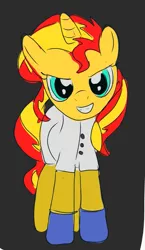 Size: 555x958 | Tagged: safe, artist:drunken bubblez, deleted from derpibooru, derpibooru import, sunset shimmer, pony, the science of magic, clothes, female, gloves, lab coat, mare, rubber gloves, solo, sunset the science gal