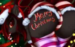 Size: 4777x2989 | Tagged: suggestive, artist:homecome, derpibooru import, oc, oc:sinful whispers, unofficial characters only, demon, demon pony, earth pony, original species, pony, vampire, vampony, candy, candy cane, christmas, clothes, cristmas tree, food, hat, heartwarming, holiday, red and black oc, santa hat, socks, solo, striped socks, striped underwear, underwear