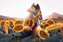 Size: 2250x1500 | Tagged: safe, artist:marinavermilion, derpibooru import, oc, earth pony, pony, flower, solo, sunflower