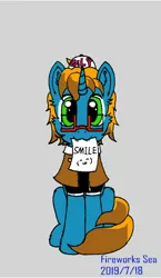 Size: 354x609 | Tagged: safe, artist:fireworks sea, derpibooru import, oc, oc:fireworks sea, unofficial characters only, pony, unicorn, glasses, looking at you, male, mouth hold, sitting, solo