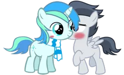 Size: 1024x624 | Tagged: source needed, safe, artist:jawsandgumballfan24, derpibooru import, rumble, oc, oc:cyan lightning, pegasus, pony, unicorn, blushing, canon x oc, clothes, colt, cute, cyanrumble, duo, gay, male, ocbetes, rumblebetes, scarf, vector