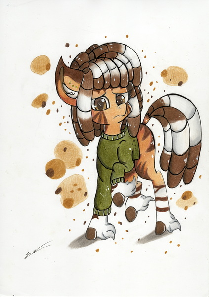 Size: 4920x6972 | Tagged: absurd resolution, artist:luxiwind, clothes, derpibooru import, female, oc, oc:zahara, safe, solo, sweater, traditional art, zebra