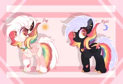 Size: 4000x2755 | Tagged: safe, artist:sugaryicecreammlp, derpibooru import, oc, oc:fluffy cloud, pegasus, pony, alternate design, alternate forms, chest fluff, collar, female, heart, heart eyes, mare, moon, multicolored hair, one hoof raised, rainbow hair, solo, sun, unshorn fetlocks, wingding eyes