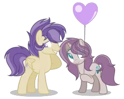 Size: 1720x1374 | Tagged: safe, artist:browniepawyt, derpibooru import, oc, oc:amethyst, oc:elijah, unofficial characters only, pegasus, pony, unicorn, balloon, base used, colored pupils, female, magical lesbian spawn, male, mare, oc x oc, offspring, offspring shipping, parent:angel wings, parent:petunia paleo, parent:rarity, parent:scootaloo, shipping, stallion