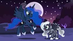 Size: 6000x3371 | Tagged: safe, artist:tsabak, derpibooru import, princess luna, oc, oc:star chaser, hybrid, pony, zony, female, mare, night, vector