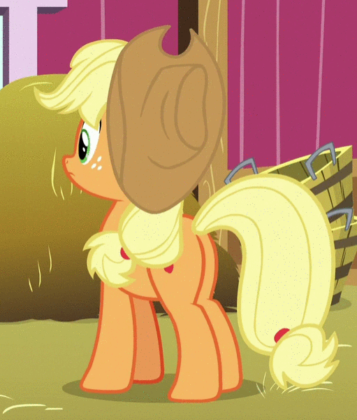 Size: 511x600 | Tagged: safe, derpibooru import, edit, screencap, applejack, pony, going to seed, animated, butt, cropped, gif, nodding, plot