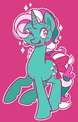 Size: 780x1230 | Tagged: safe, artist:trinoids, derpibooru import, fizzy, pony, twinkle eyed pony, unicorn, bow, cute, female, fizzybetes, g1, g1 to g4, generation leap, mare, one eye closed, simple background, solo, tail bow, wink