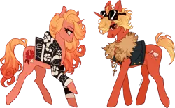 Size: 3643x2256 | Tagged: safe, artist:pictorch, derpibooru import, pony, unicorn, accessories, beauty mark, blonde, clothes, curls, curly, curly hair, curly mane, ear piercing, earring, fashion, female, gyaru, jacket, jewelry, male, mare, mole, multicolored hair, multicolored name, piercing, short hair, short mane, short tail, simple background, stallion, sunglasses, transparent background, two toned hair, two toned mane, vest