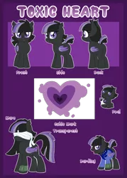 Size: 1600x2240 | Tagged: safe, artist:crystal-tranquility, derpibooru import, oc, oc:toxic heart, bat pony, pony, baby, baby pony, blindfold, clothes, female, filly, mare, pipbuck, reference sheet, simple background, solo, suit, transparent background, vault