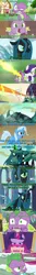 Size: 1154x8782 | Tagged: safe, derpibooru import, edit, edited screencap, editor:jdmiles, screencap, queen chrysalis, rarity, spike, trixie, twilight sparkle, twilight sparkle (alicorn), alicorn, changeling, changeling queen, dragon, pony, a canterlot wedding, best gift ever, dragon quest, frenemies (episode), just for sidekicks, road to friendship, the beginning of the end, the ending of the end, to where and back again, triple threat, angry, annoyed, blast, bucket, canterlot, caption, clothes, comic, destroyed, destruction, discovery family logo, dragonball z abridged, faic, fangs, female, firebreathing, fist, frieza, furious, gohan, hay, house, image macro, implied genocide, in-universe brony, in-universe pegasister, issues, letter, lidded eyes, magic, magic aura, magic blast, male, messy mane, misspelling, nervous, open door, parody, ponyville, scarf, screencap comic, series finale, solo, sweat, team four star, teeth, text, the end, tree, vegeta, vulgar, wall of tags, winged spike, winter outfit