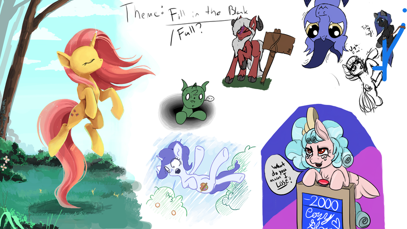 Size: 1920x1080 | Tagged: artist needed, safe, artist:huffylime, artist:littlepony115, artist:m3g4p0n1, derpibooru import, cozy glow, fluttershy, oc, bat pony, pony, drawpile disasters, falling, jeopardy, mlpds