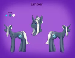 Size: 2522x1963 | Tagged: safe, alternate version, artist:blacksky1113, derpibooru import, oc, oc:ember arrow, unofficial characters only, pony, unicorn, colored sclera, curved horn, female, horn, mare, reference sheet, solo, tattoo