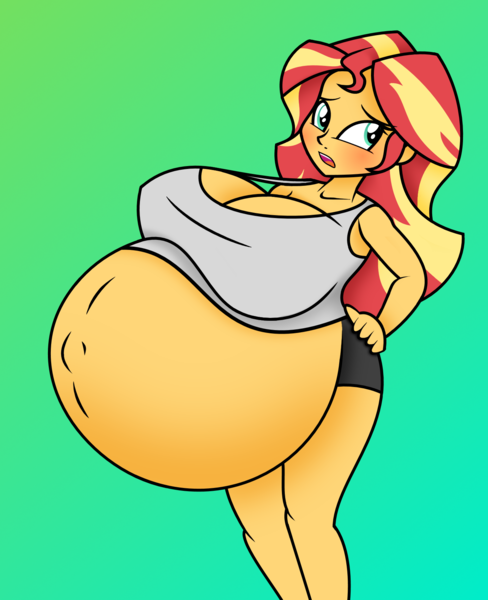 2365825 - safe, artist:foxtide888, artist:pacificside18, cheerilee,  equestria girls, g4, belly, belly button, big belly, big breasts, breasts,  busty cheerilee, chair, cleavage, female, huge breasts, implied big  macintosh, pregnant, pregnant equestria