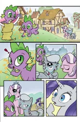 Size: 495x752 | Tagged: safe, artist:billforster, derpibooru import, diamond tiara, rarity, silver spoon, spike, dragon, earth pony, pony, unicorn, apple, apple tree, comic, concerned, exclamation point, female, filly, flower, food, glasses, jewelry, male, mare, necklace, pearl necklace, picking flowers, tiara, tree