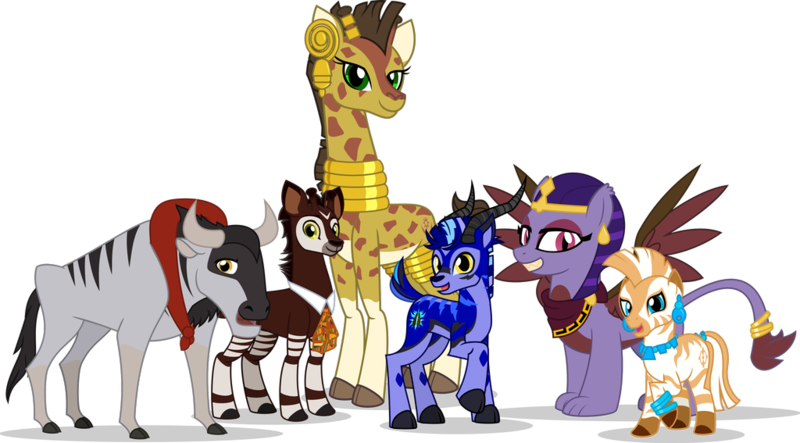 Size: 1024x567 | Tagged: artist:mlp-trailgrazer, derpibooru import, gazelle, giraffe, oc, okapi, safe, solo, sphinx, unofficial characters only, wildebeest, zebra