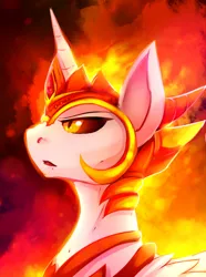 Size: 820x1100 | Tagged: safe, artist:lostdreamm, derpibooru import, daybreaker, pony, bust, mane of fire, portrait, solo