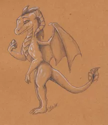 Size: 829x960 | Tagged: artist:jessi_lionheart, derpibooru import, dragon, female, gel pen, pencil drawing, princess ember, safe, shading, simple background, toned paper, traditional art