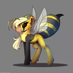 Size: 3000x3000 | Tagged: safe, artist:skitsniga, derpibooru import, oc, unofficial characters only, bee pony, insect, monster pony, original species, wasp, antennae, chest fluff, female, gray background, mandibles, monster mare, simple background, solo, stinger