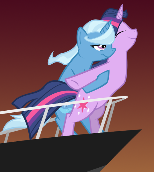 Size: 652x728 | Tagged: safe, artist:grilledcat, derpibooru import, edit, trixie, twilight sparkle, pony, unicorn, cropped, female, gradient background, lesbian, mare, reference, ship, shipping, titanic, twixie